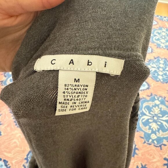 CAbi Long Sleeve Gray Cardigan With Black Velvet Scroll Trim - Picture 6 of 8